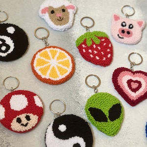 Personalized Hand Tufted Punch Needle Gifts,Fun Magnets,Key Chain, Cow Printed Pin,Embroidered Initial Rug,Sea Shell Hair Clips Kit