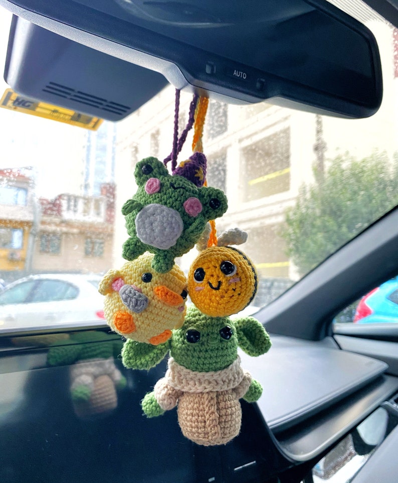 Cute Car Mirror Hanging Accessories Crochet Car Hanger Honey Etsy