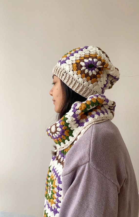 VDAY Chunky Granny Square Slouchy Beanie, Handmade By Me, Ask About Customs COLOR UP Your Wardrobe with This Granny Square Slouchy Hat  main image 2