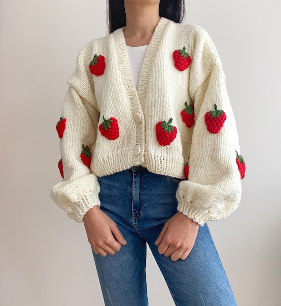 Hand Knit Chunky Strawberry 
