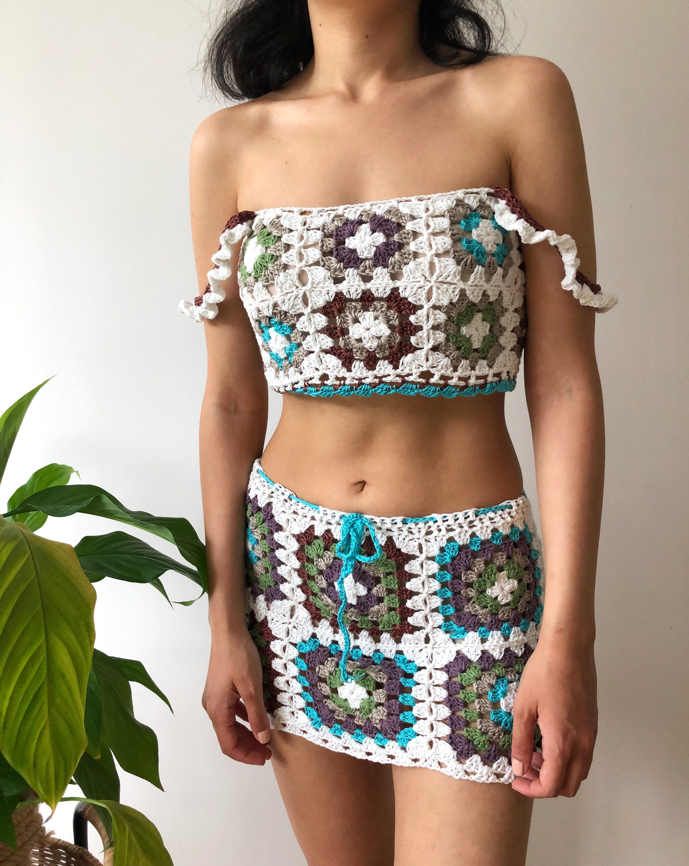 Handknitted Crochet Top With Retro Granny Square,summer Women Tank Top,festival  Crop Halter Bralette With Adjustable Ties,gypsy Yoga Top -  Canada