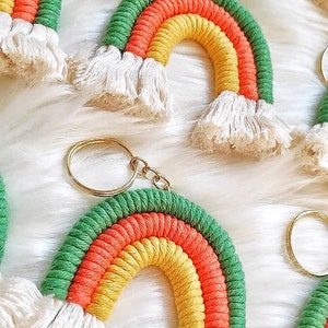 Unique Rainbow Macrame Keychain,Handmade Rainbow Lanyard,Organic Rainbow Bag Charm,Colorful Fiber Art,Car Accessories,Baby Shower Gift image 3