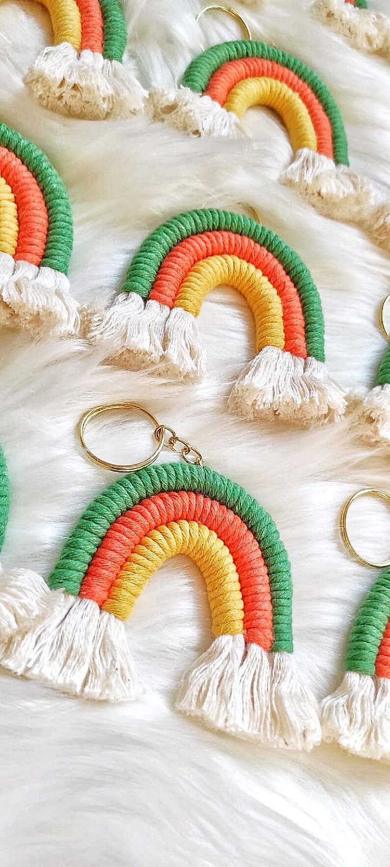 Unique Rainbow Macrame Keychain,Handmade Rainbow Lanyard,Organic Rainbow Bag Charm,Colorful Fiber Art,Car Accessories,Baby Shower Gift image 3