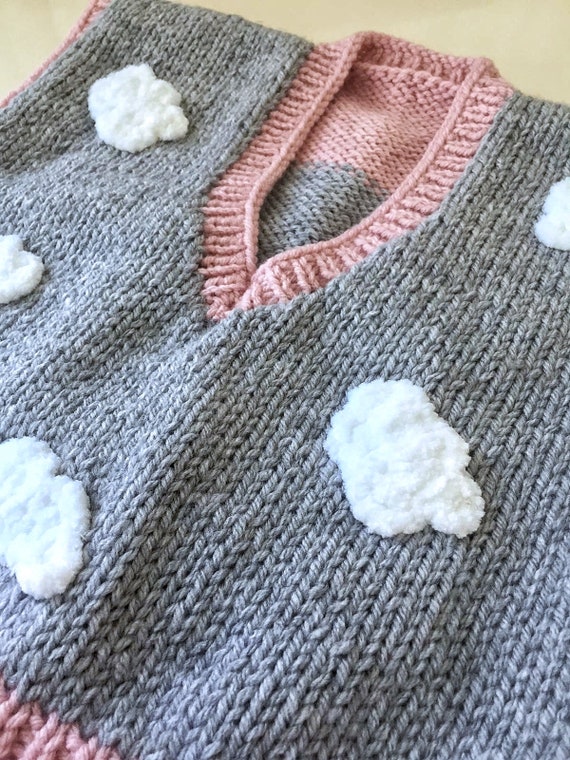 Handknit Chunky Cloud Vest,crochet Punch Needle Women