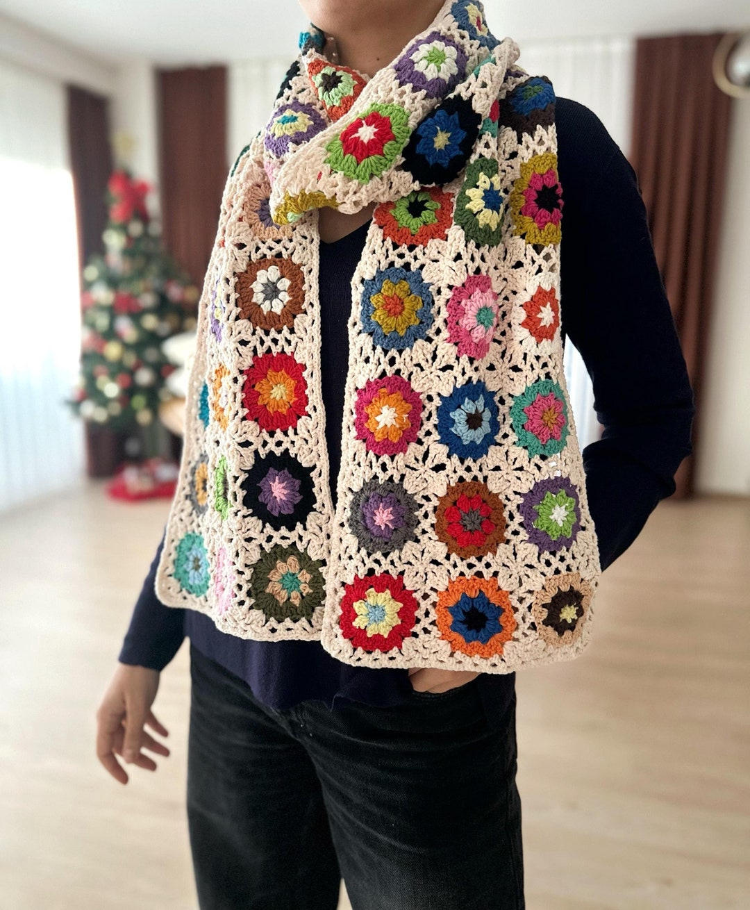 Sciarpa all'uncinetto, bandana da donna all'uncinetto, Fazzoletto da testa floreale da donna all'uncinetto, Sciarpe per capelli lavorate maglia Fazzoletto per capelli all'uncinetto Cravatta Bcak Cop