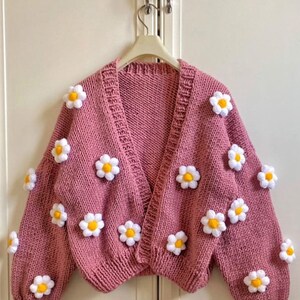 Handknit Chunky Daisy Cardigan Embroiderysoft Flower Punch - Etsy