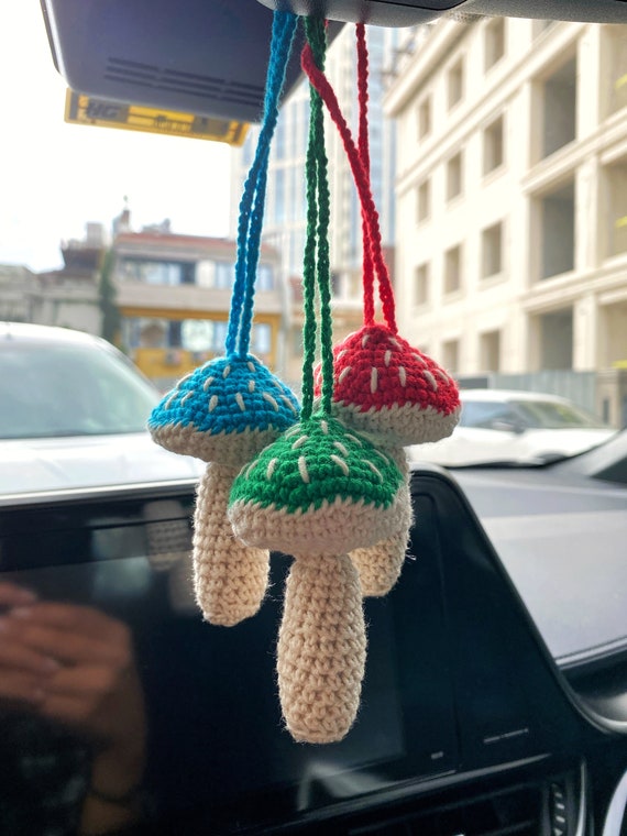 Rear View Mirror Accessories,Cute Car Accessories Aesthetic,Handmade  Knitted Rear View Mirror Pendant Ornament,Kawaii Car Decor， for Car  Cecorations