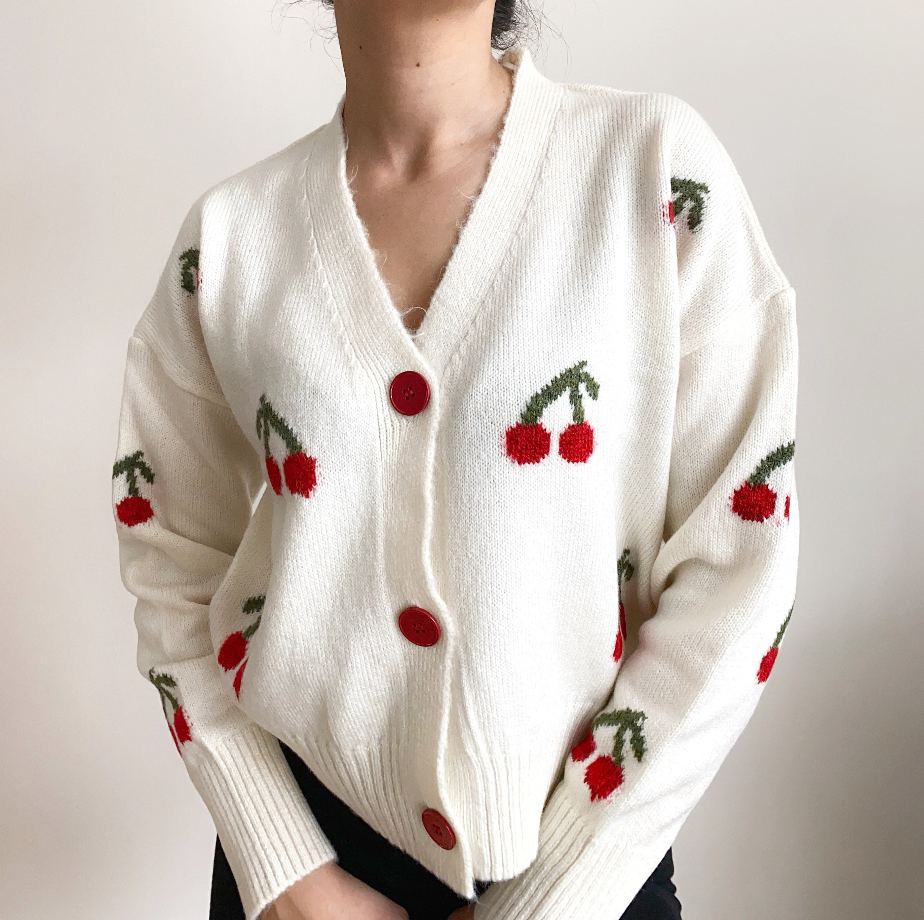 Unique Cardigan With Cherries, Knittop, Soft Women Sweater, Women