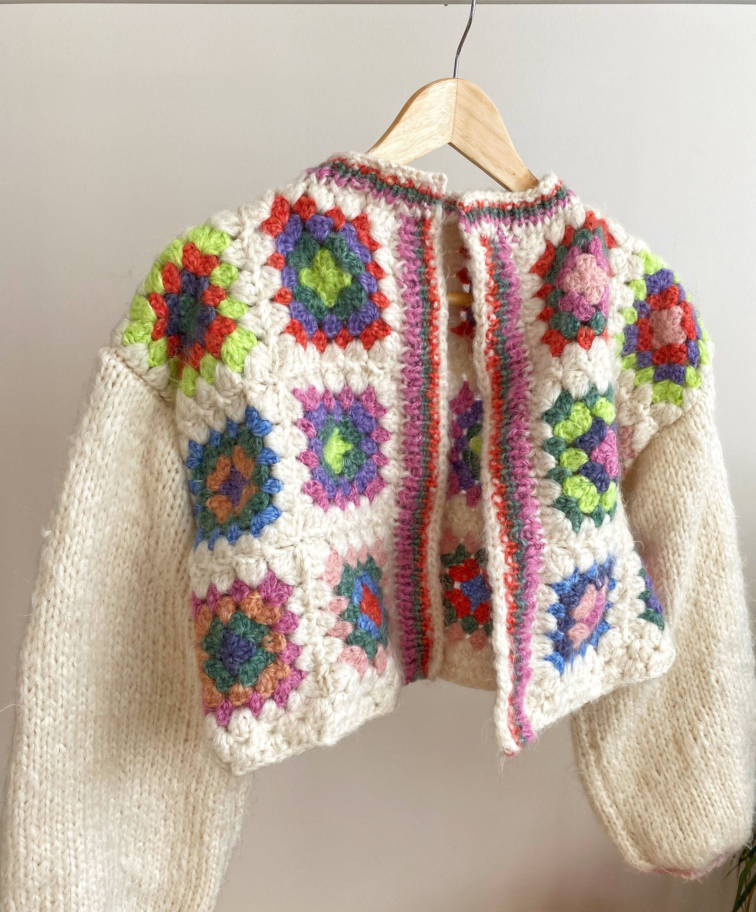 Handknit Granny Square Cardiganretro Patchwork Women Mohair - Etsy