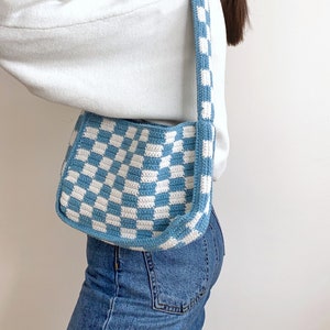 Handmade Checkerboard Crochet Bag,Crochet Purse,Crochet Y2k Shoulder Bag,Boho Crochet Bag,Checkered Tote Bag,Unique Cocktail Bag,Ecofriendly