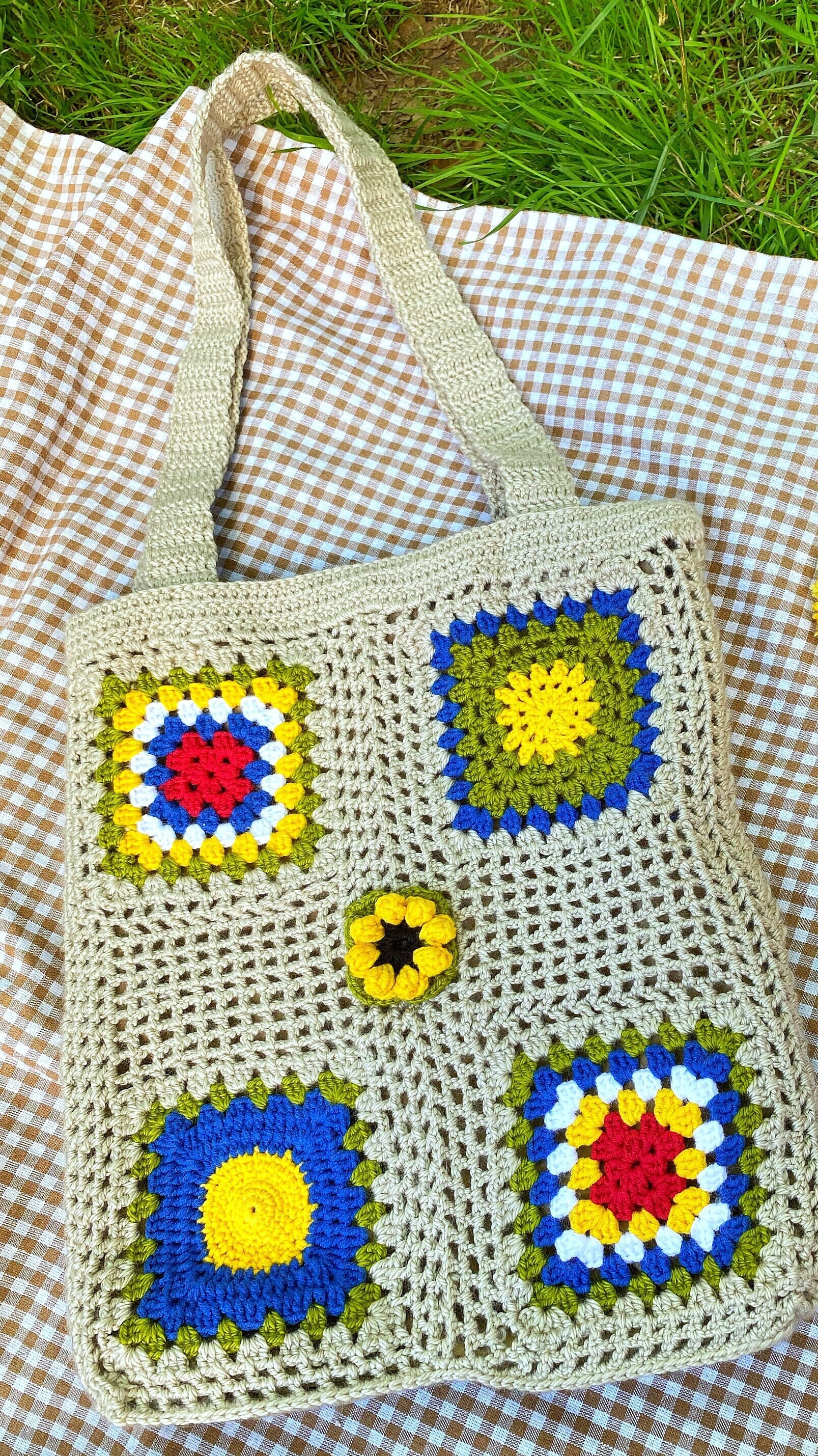 Handmade Granny Square Crochet Bag, Hand Knit Purse, Knitted