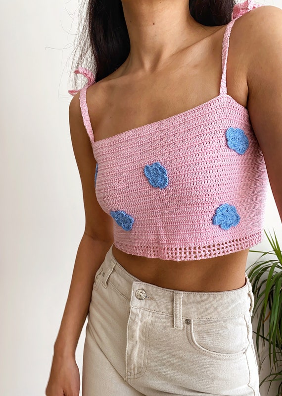 Cloud Candy Pink Crochet Top,women Square Neck Tank Top,festival