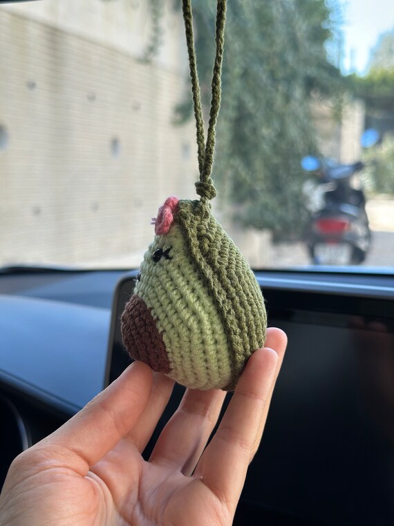 Häkel Auto Spiegel Anhänger Grün | Handgemachte Deko Mit Duft-Infuser | Niedliche Auto Innendekoration