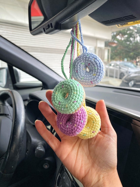 Gift For Car Lovers Cute Crochet Plant For Rear View Mirror, Boho Handmade Car Mirror Hanging Accessory For Women & Girls, Green Interior Aesthetic Decor Truck Hanger Ornament Charm Boho Sunflower Car