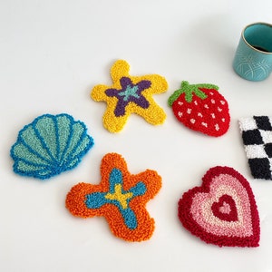 Hand Tufted Punch Needle Coaster,Decorative Y2k Fun Mug Rugs,Fun Home Decor Embroidered Rug,Handmade Mug Rug, Drink Coasters,Dorm Desk Decor