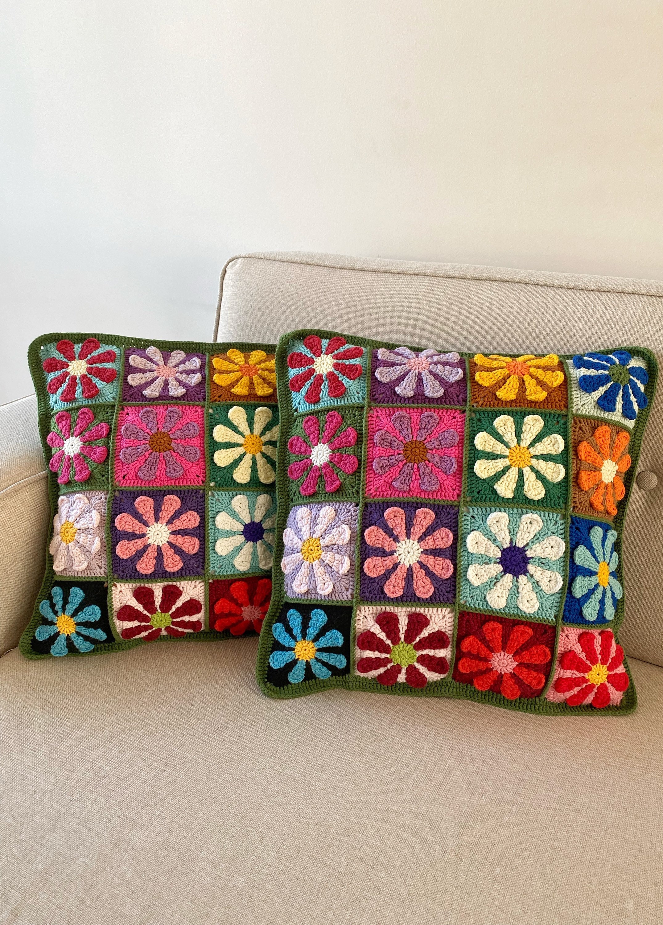 Flower Patchwork Throw Pillowcase,unique Crochet Cushion Cover
