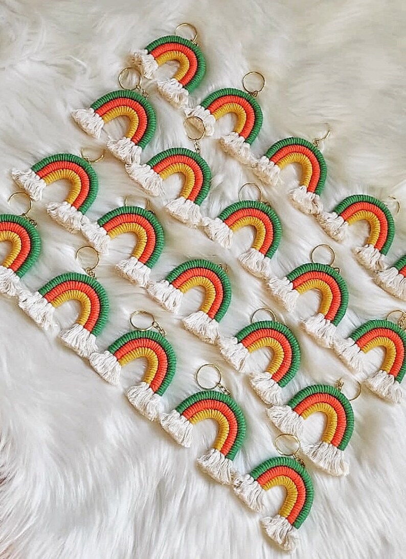Unique Rainbow Macrame Keychain,Handmade Rainbow Lanyard,Organic Rainbow Bag Charm,Colorful Fiber Art,Car Accessories,Baby Shower Gift image 6