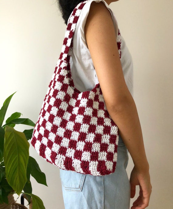 Large Capacity Checkerboard Pattern Knitted Bag, All-match Crochet Handbag,  Minimalist Shoulder Bag - Temu