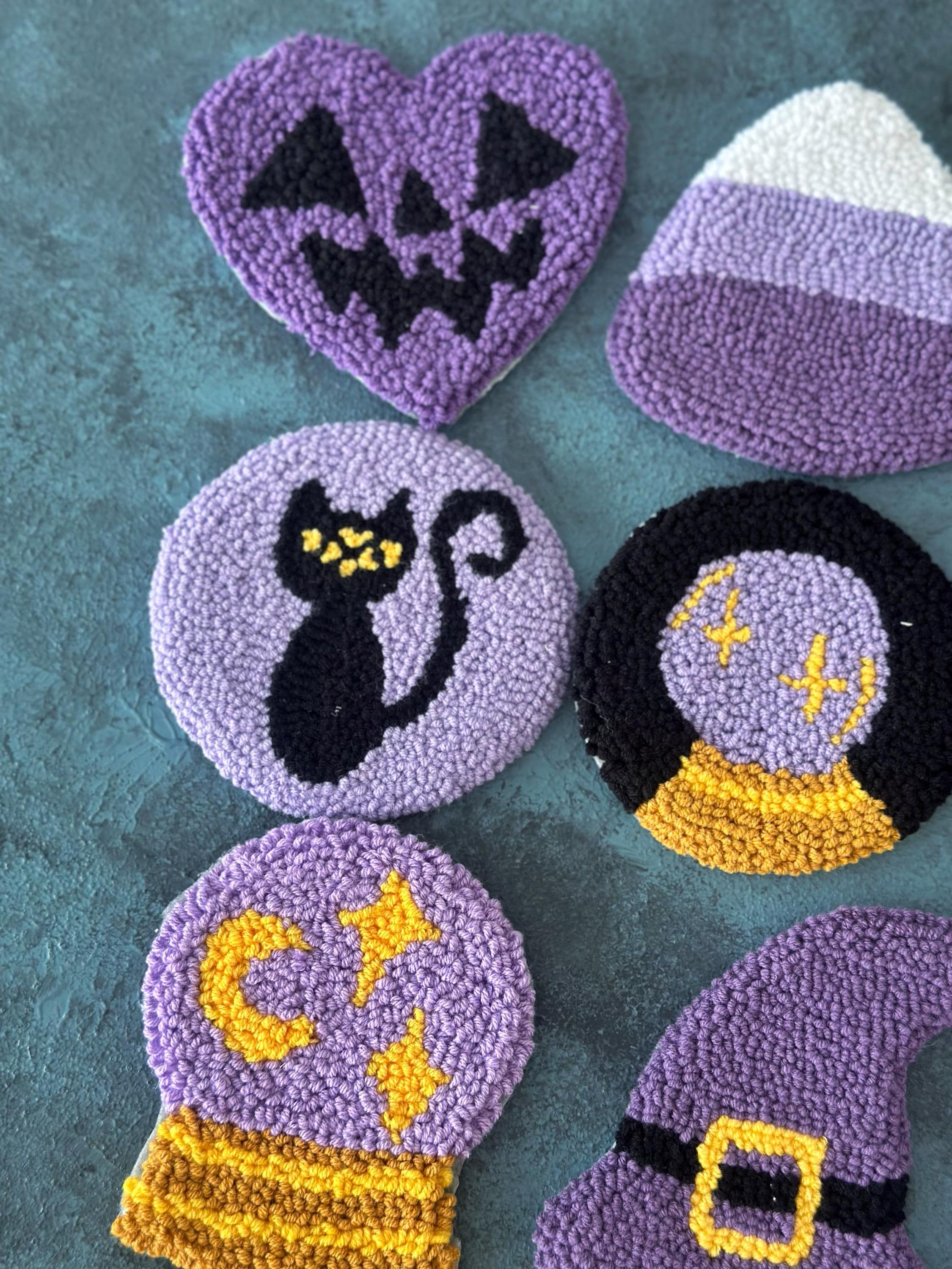 Purple Halloween Punch Needle Coaster,handmade Ghost Spider Web Cup Mat ...