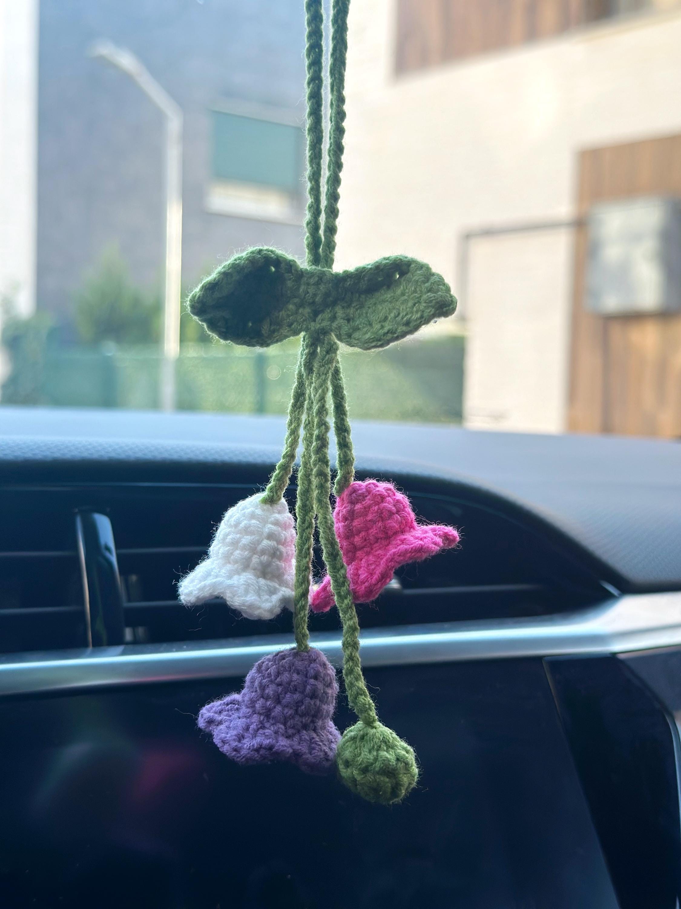 Handmade Crochet Bellflower Car Mirror Charm, Amigurumi Car Accessories ...