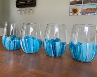 CUSTOM Made to order - Stemless Wine Glasses - Acrylic Hand-Dipped Marble Style