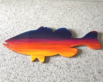 Zonsondergang Wisconsin snoekbaarzen - 16 inch, acryl op hout