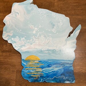 Wisconsin sunrise over lake - 12 inch, Acrylic on Wood