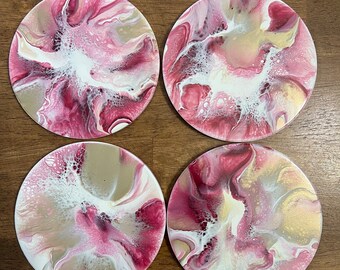 ROZE EN GOUD Acryl Fluid Art Onderzetters