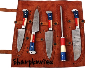 Damascus Chef Set 5-parts, 5-teiliges Küchenmesser Set, kitchen knife set, best gift for him or her