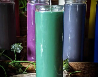 Green 7 Day Novendialia Candle | Plain Witchcraft Magical Pagan Novena Tall Glass Candle