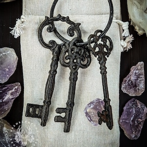 Hecate Triformis Keys - 3 Antique Keys on Ring | Altar Tool for Spellwork & Magick | Hekatean Traditional Witchcraft, Paganism + Folk Magic