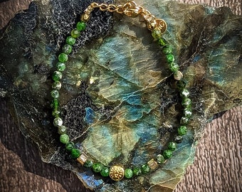 Gold Gild Eye Bracelet - Diopside Crystal & Gold Plate | Protection Magic | Elegant Crystal Gemstone Jewellery for Pagans, Witches + Wiccans