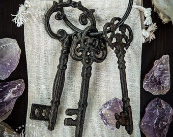 Hecate Triformis Keys - 3 Antique Keys on Ring | Altar Tool for Spellwork & Magick | Hekatean Traditional Witchcraft, Paganism + Folk Magic