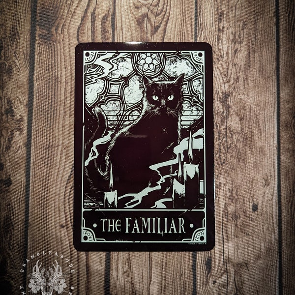 Familiar Tarot Card- A6 Tin Sign | Spiritual Home Decor for Psychics, Witches, Pagans, Wiccans & Folk Magic Practitioners | Made in the UK