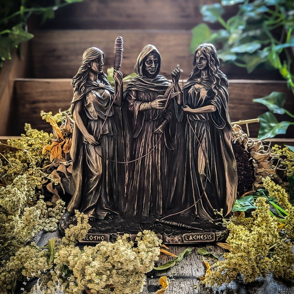 The Three Fates - Moirai - Statue | Hellenic Goddess Devotional Statuary for Pagans, Polytheists, Witches and Folk Magic Workers