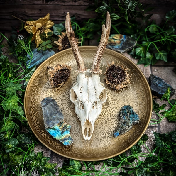 Grand plateau gravé en fer doré (33 cm) | Bougie de sorcellerie traditionnelle en métal pour sorcières, païens, wiccans et rusés pour invocation