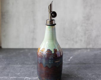 Small Handmade Olive Oil Bottle // Pottery Olive Oil Pourer // Ceramic Bottle with Spout