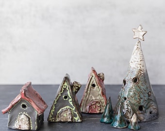 Cabañas de cerámica alpina // Casas de pueblo navideñas // Cabañas de cerámica para vacaciones