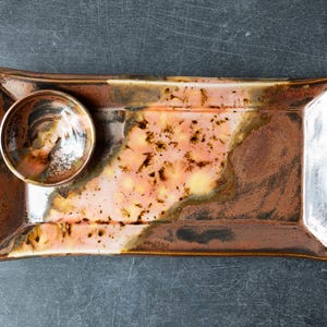 Sushi Plate with Soy Sauce Bowl // Handmade Ceramic Tray with Tiny Bowl