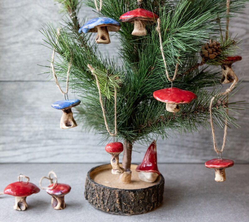 Mushroom Ornaments // Handmade Ceramic Hanging Mushrooms // Etsy