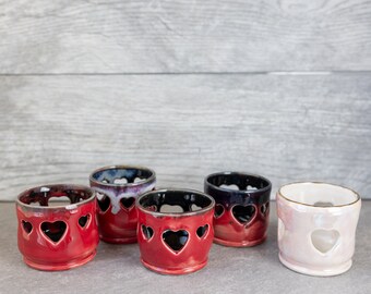 Sale Pottery // Valentine's Day Votive Candle Holder // Handmade Pottery Luminary