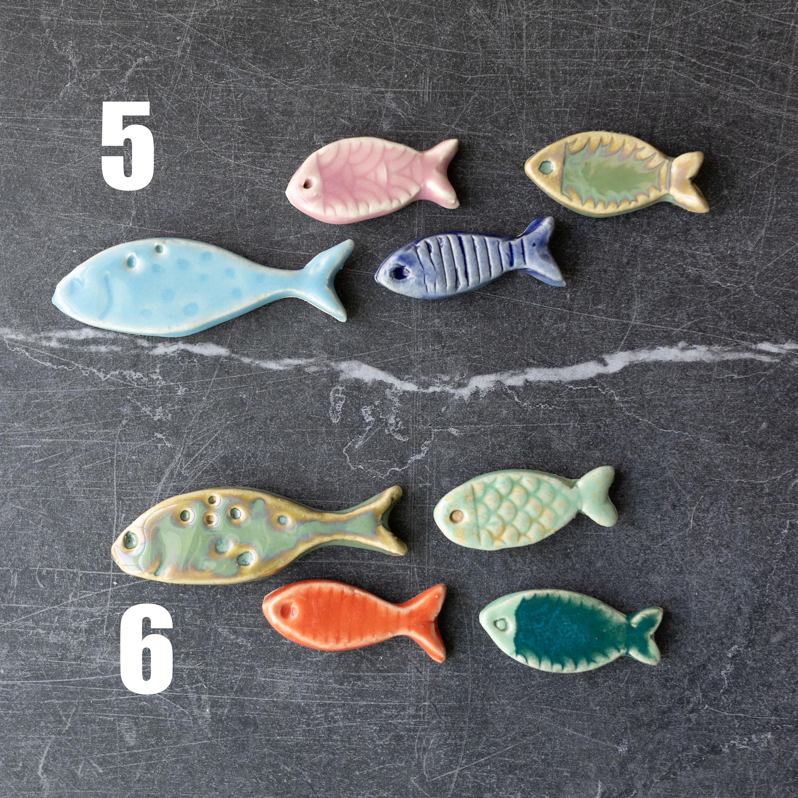 Small Fish Family Magnets // Unique Pottery Fish Magnets