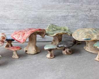 Small Ceramic Mushrooms // Tiny Mushroom Decor // Decorative Mushrooms