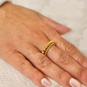 Gold Beaded Band Ring-Gold Ring-Gold Stacking Ring-Layering Ring-Trendy Ring-Non Tarnish-Everyday Ring-Statement Ring-Gift for Her