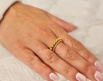 Gold Beaded Band Ring-Gold Ring-Gold Stacking Ring-Layering Ring-Trendy Ring-Non Tarnish-Everyday Ring-Statement Ring-Gift for Her