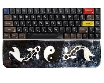 Feng Shui wrist rest, Black & White Koi Fish Wrist Rest, Handmade Keyboard Palm Rest, Resin Wrist Support