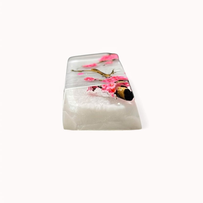 Peut inclure: Un bloc rectangulaire transparent avec un motif floral rose et blanc &agrave; l'int&eacute;rieur. Le bloc est en r&eacute;sine et a une surface lisse et polie.