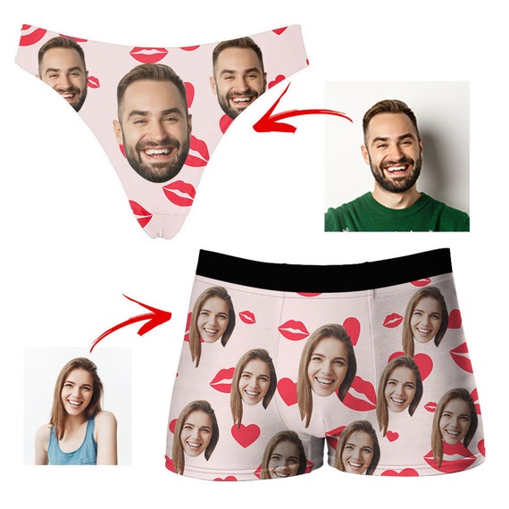 Couples Underwear Matching Set, Custom Face Boxers & Panties