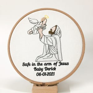 Safe in the arm of Jesus embroidered portrait, Miscarriage/Stillborn/Loss Family Memorial Portrait, Lost Loved One With Jesus,Religious gift