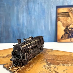 Vintage Steam Train Head 3D Pop Up Greeting Card, Recycle Paper Card, Eco-friendly Steam Engine Train, Gift for Train Lover, Dad Pops Gift